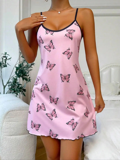 Butterfly Printed Slip Nightdress