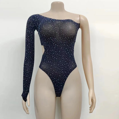 Women's Mesh Lingerie Rhinestone Body Long Sleeve Mesh Bodystockings