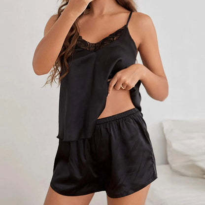 Sexy Plus Size Lingerie Satin Pajamas Cami Shorts Set