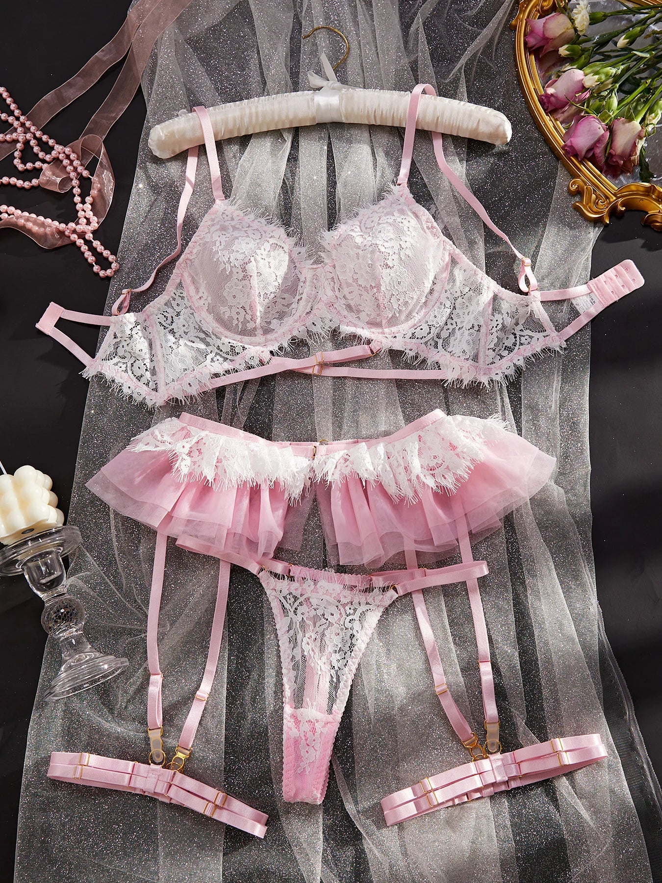 MUZISKAT 2024 New Hot Sale Erotic Set Lace Pleated Skirt