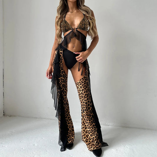 Hottie Backless Leopard Print Neck Lingerie Trousers