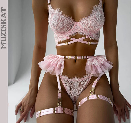 MUZISKAT 2024 New Hot Sale Erotic Set Lace Pleated Skirt