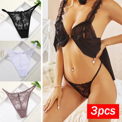 3Pcs/Set Women Sexy Thongs G-String Transparent Panties