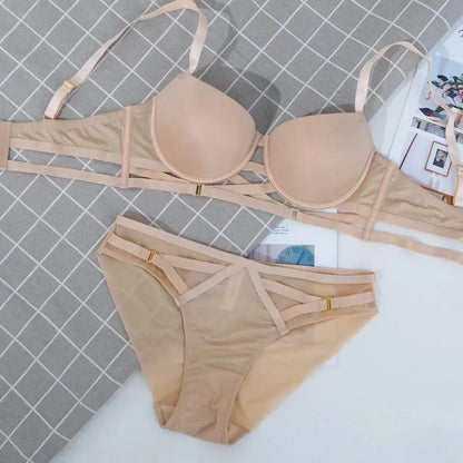 Sexy Lingerie Cross Bandage Push Up Smooth Bra Underwear Set