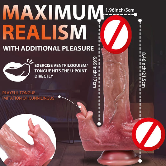 Realistic Thrust Dildo Tongue Licking Remote Control Vibrator