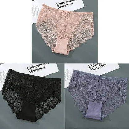 S-4XL Plus Size 3Pcs Lace Panties for Women Underwear