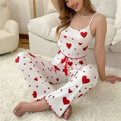 Autumn Winter Sleepwear Heart Print Sleeveless Cami