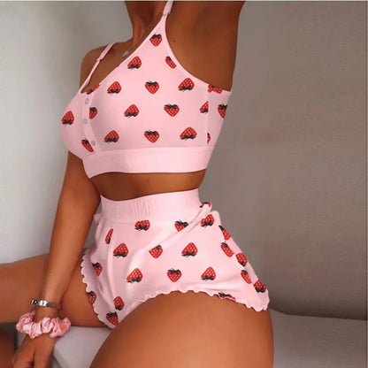 2 Pieces Set Women's Pajama Shorts Suit