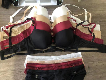 Sexy Lingerie Cross Bandage Push Up Smooth Bra Underwear Set