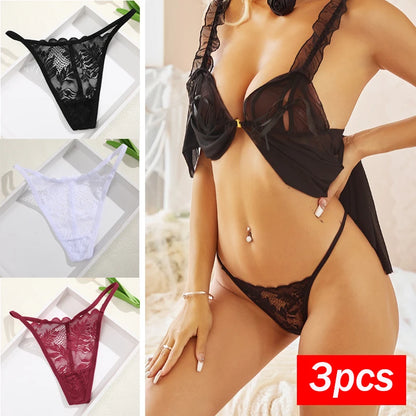 3Pcs/Set Women Sexy Thongs G-String Transparent Panties