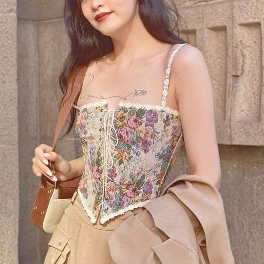 Women Elegant Designer French Vintage Print Halter