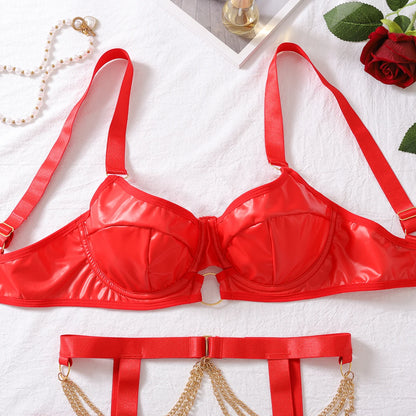 Nightclub Temptation Female Underwear Set with Belts and Straps Metal Chain