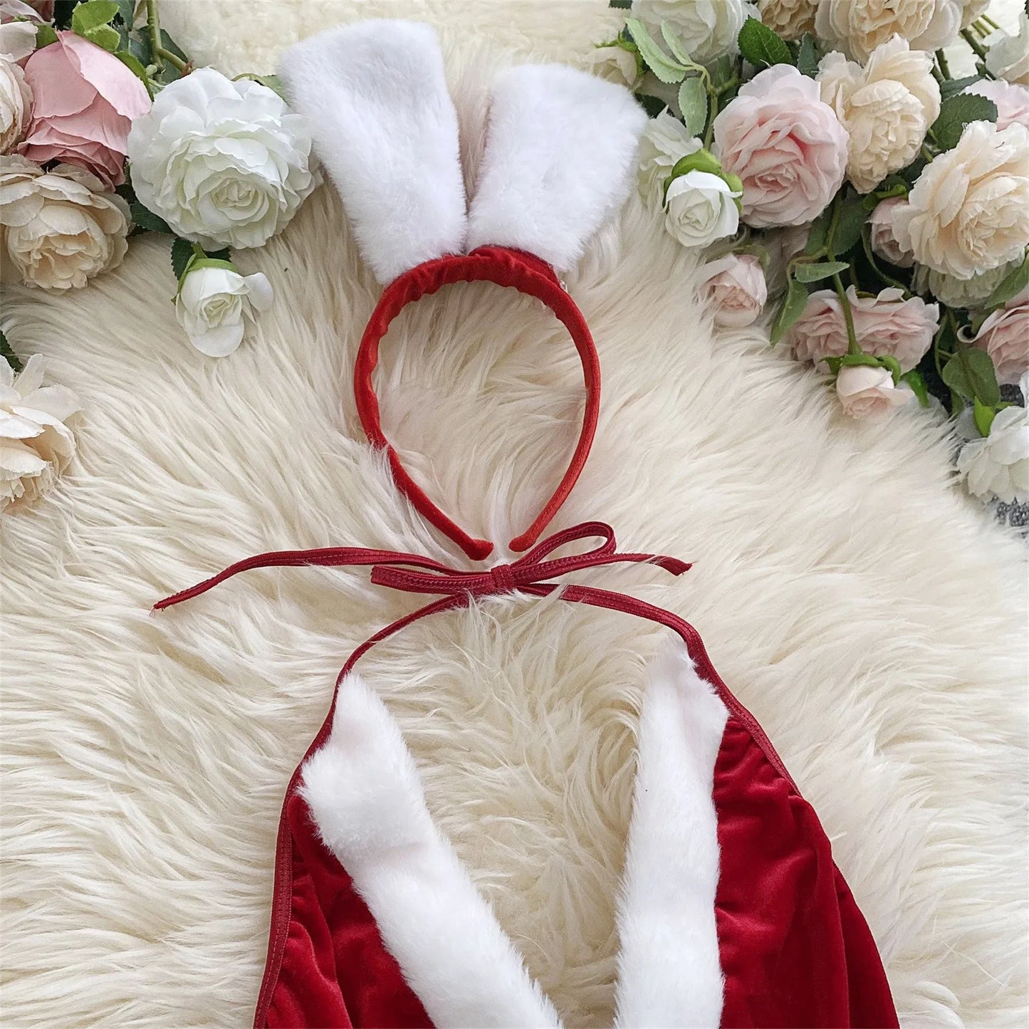 Women'S Christmas Sexy Bunny Red Bodysuit
