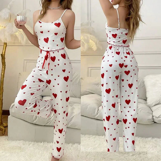 Autumn Winter Sleepwear Heart Print Sleeveless Cami