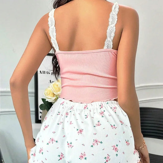 Lace Patchwork V-Neck Sleepwear
