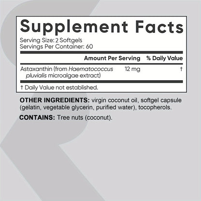 Astaxanthin - Premium Antioxidant Supplement, for Men and Women - 120pcs